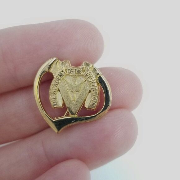 Vintage Academy of Visitation Gold Tone Lapel Pin, Religious Brooch Pendant - Picture 2 of 5